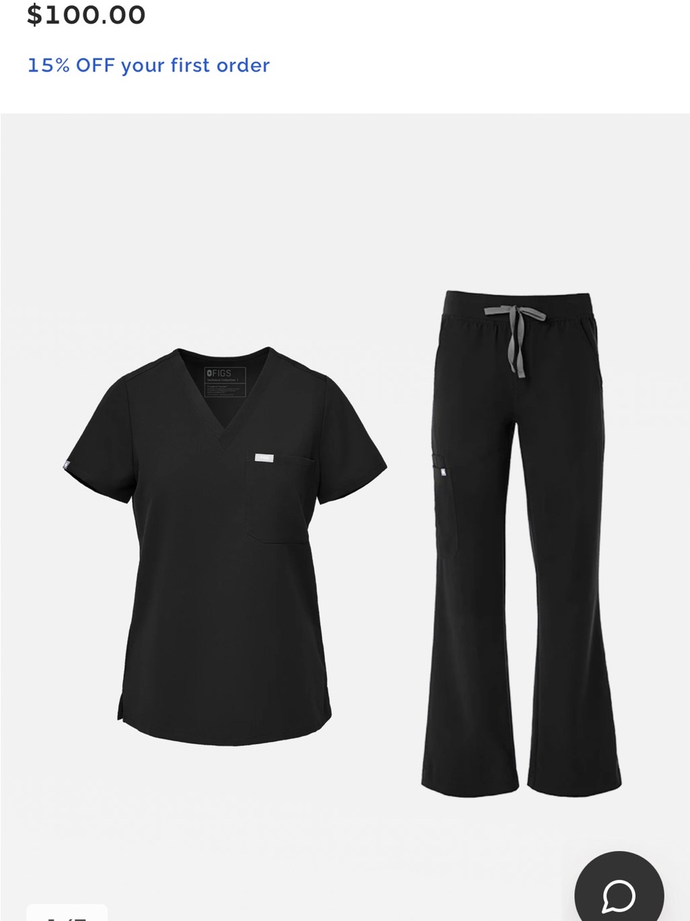 Figs Black Boot Cut Scrub Pants with Gray Drawcord